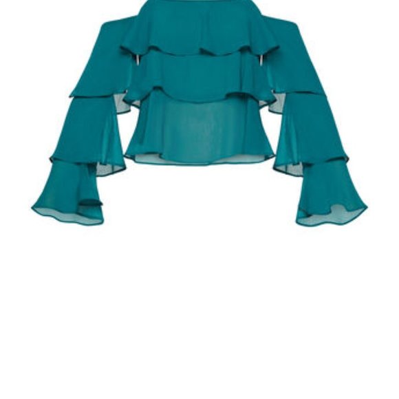 NWT BCBG Sea Green Ruffle Chiffon Bell Sleeve Top - Picture 3 of 8